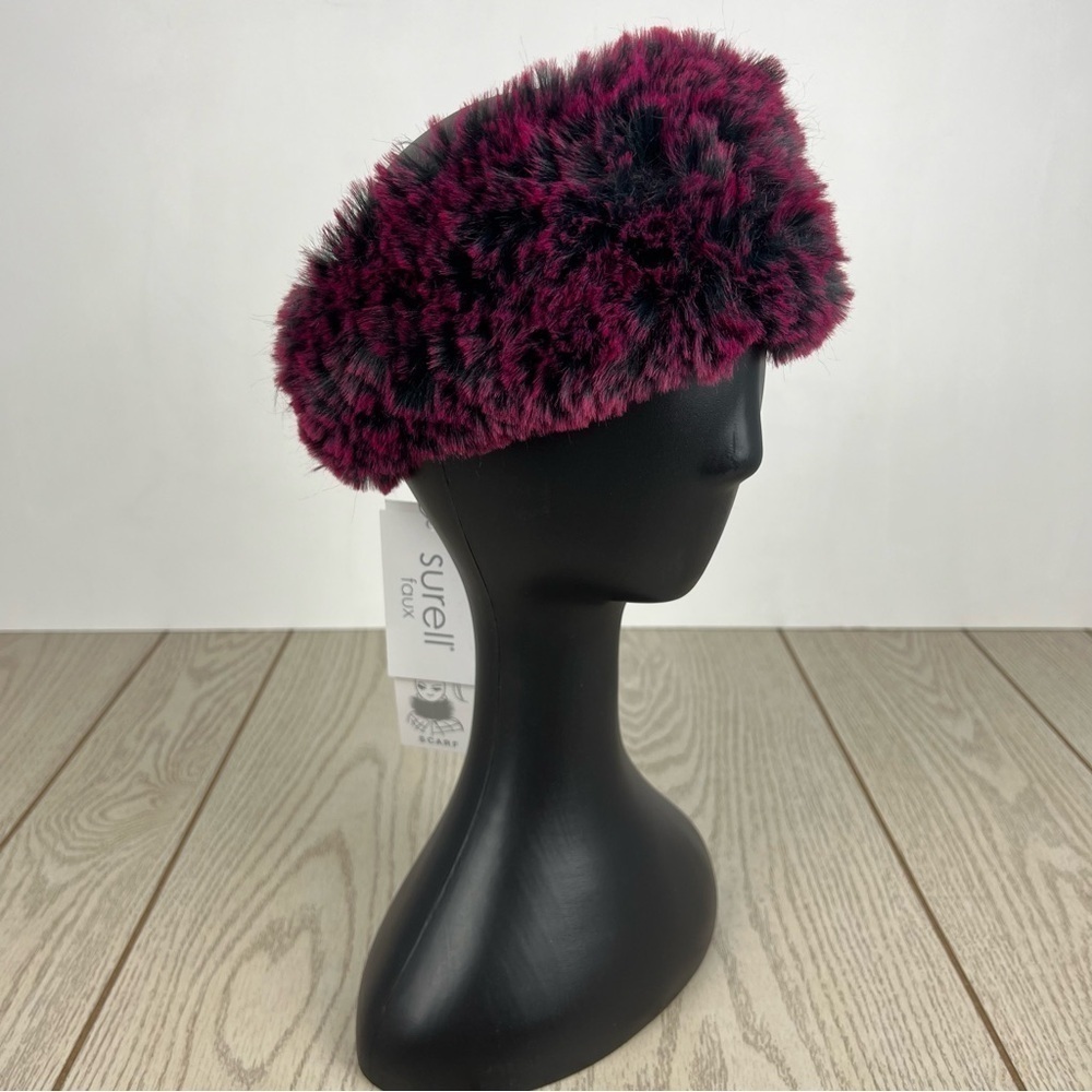 Surell Rex Rabbit Faux Fur Knit Stretch Headband OS Raspberry $65 - Picture 1 of 8